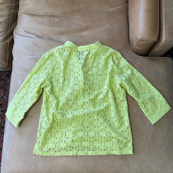 Ruby Rd. Blend Eyelet V-Neck Button Up Blouse Top Yellow 3/4 Sleeve Size 14 - Picture 6 of 6